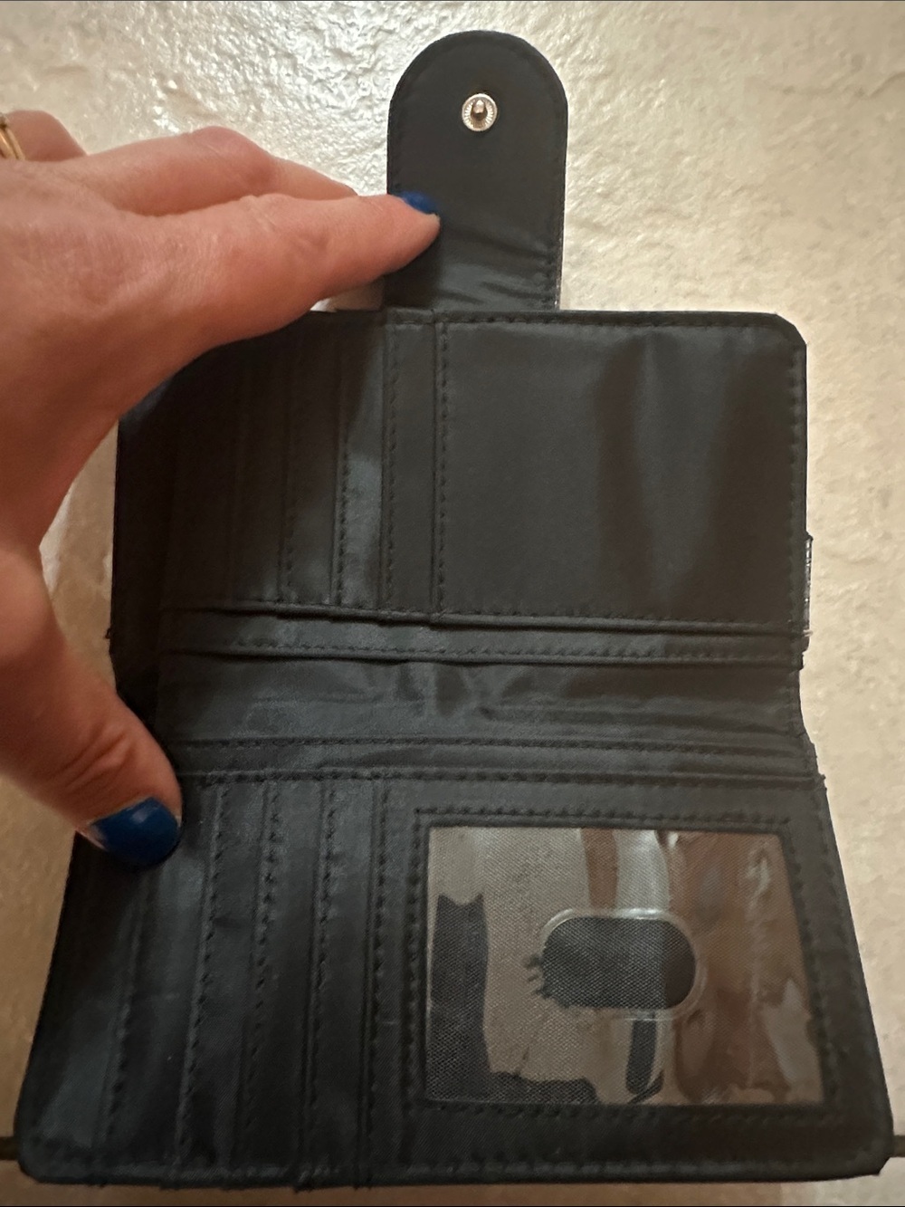 KENNETH COLE REACTION Y2K Black Glitter Fold-Over Wallet with Logo Button EUC - Picture 4 of 8